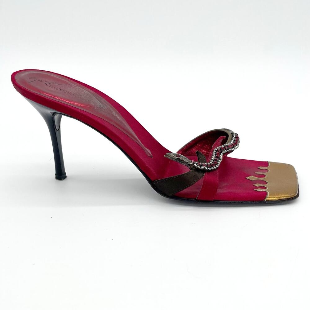 Giuseppe Zanotti Vicini Vintage Crystal Snake Red Gold Square Toe Mules IT 38 - Picture 3 of 11